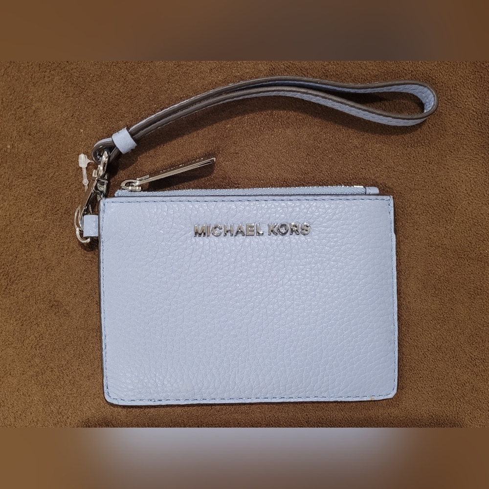 Michael MICHAEL KORS Bags Pebbled Leather Coin Purse grey blue. NEW